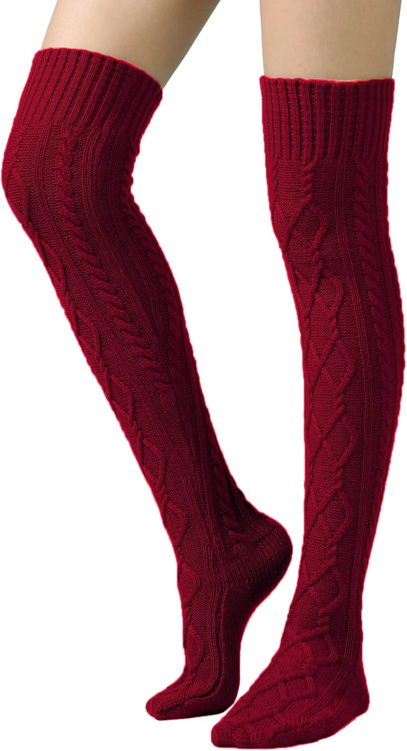 SherryDC Women's Cable Knit Thigh High Boot Socks Extra Long Winter Stockings Leg Warmers - Image 1